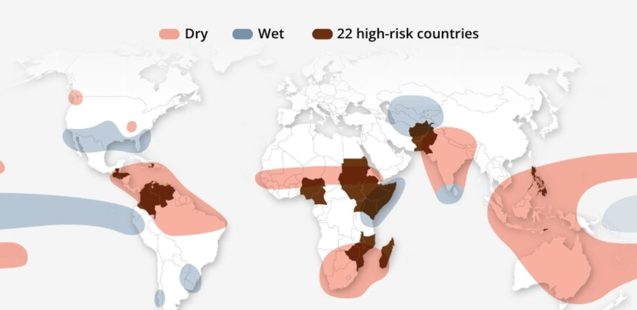 Impact of El Ni&ntilde;o on the world in terms of temperature and rain.